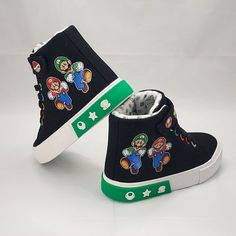 Step up your kid's shoe game with these NINTENDO Super Mario high-top sneakers! These official licensed sneakers feature a black color and a Super Mario Nintendo theme, perfect for any young gamer. With a US shoe size of 2, they are suitable for various activities such as tennis, basketball, and even cheerleading. These versatile sneakers are perfect for all seasons, including summer, fall, and spring. They are great for school, gym, or just walking around. Designed for both boys and girls, these NINTENDO Super Mario high-top sneakers are a must-have for any young gamer who wants to show their love for the iconic video game character. Super Mario Nintendo, Versatile Sneakers, Video Game Character, School Gym, Mario Nintendo, Video Game Characters, Shoe Game, Game Character, Super Mario