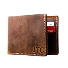 Canyon full grain handmade leather bifold wallet with monogram Business Leather Trifold Wallet With Id Window, Leather Trifold Wallet With Id Window For Daily Use, Classic Leather Trifold Wallet As Gift, Modern Leather Trifold Wallet With Id Window, Leather Wallets With Id Window, Leather Wallet With Id Window For Everyday Use, Leather Wallets With Id Window For Everyday, Leather Bifold Wallet With Rfid Blocking, Classic Leather Wallets With Card Slots