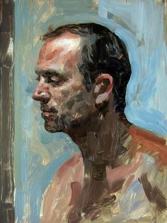 an oil painting of a man's face in profile