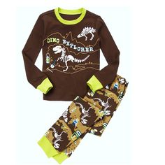 New With Tags Gymboree Vintage Retiried Gymmies Youth Boy's Size 8 This Two Piece Pajama Set Is From Gymboree's Retired Vintage Collection Of Gymmies. It Is Includes A Long Sleeve Shirt And Long Pajama Bottoms That Are Brown With Green Trim With Embroidered Dinosaurs. It Is Brand New With Tags. 100% Cotton Cotton Long Sleeve Dinosaur Print Set, Cotton Long Sleeve Sets With Dinosaur Print, Cute Dinosaur Print Playwear Sets, Two Piece Pajama Set, Green Dinosaur, Dinosaur Coloring, Pajama Bottoms, Kids Pajamas, Dinosaurs