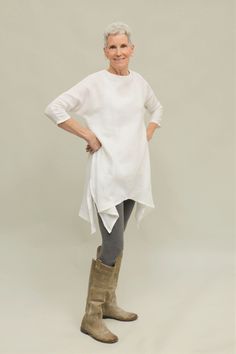 Sizes XS-3XL While the word tunic comes from the Latin tunica, the tunic was not invented by the Romans. Examples of garments that cover the torso and the top of the legs, with sleeves and side seams, can be found in ancient art from South America to South East Asia and are worn worldwide today. This easy-sew tunic sewing pattern features a handkerchief hem, side vents, and dolman, three-quarter length sleeves. The fit is roomy and loose, making a comfortable and stylish piece to wear over leggi Blue Handkerchief, Tunic Sewing Patterns, Sewing Instructions, The Romans, South East Asia, Tunic Pattern, Handkerchief Hem, Paper Pattern, January 1