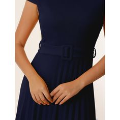 This dress can be a perfect addition to almost any outfit for daily wear, great for work, meetings, weddings, offices, businesses, parties, cocktails, casual, everyday dressing, etc. Pair with flat shoes or high heels for an elegant office look. Comfortable and versatile, this dress is perfect on its own or as a layer under a blazer. Classic Blue Midi Dress For Party, Elegant Navy Midi Dress For Work, Elegant Navy Short Sleeve Midi Dress, Elegant Navy A-line Midi Dress, Navy A-line Midi Dress For Formal Occasions, Navy A-line Midi Dress For Formal Events, Formal Fitted Solid Color Midi Dress, Navy Fitted Midi Dress For Formal Occasions, Chic Navy Midi Dress For Office