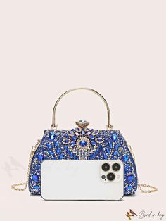 BirdinBag - Rhinestone-Embellished Box Bag, Elegant Purse for Special Occasions: Weddings, Proms, and Parties Blue Rhinestone Evening Bag For Weddings, Handheld Rhinestone Evening Bag For Formal Events, Glamorous Rhinestones Handheld Evening Bag, Glamorous Rhinestone-embellished Handheld Evening Bag, Formal Handheld Crystal Bag, Formal Crystal Handheld Bag, Elegant Purse, Bridal Purse, Bag Elegant