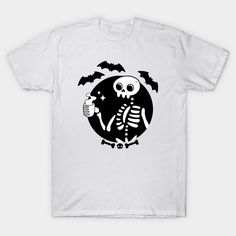 Spooky skeleton enjoying coffee | tea -- Choose from our vast selection of Crewneck and V-Neck T-Shirts to match with your favorite design to make the perfect graphic T-Shirt. Pick your favorite: Classic, Boxy, Tri-Blend, V-Neck, or Premium. Customize your color! For men and women. Skeleton Coffee, Spooky Skeleton, Tea Shirt, Edgy Outfits, Skeleton, Coffee Tea, V Neck T Shirt, Graphic T Shirt, Graphic Tshirt