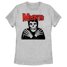 Celebrate the legendary horror-punk band and pop culture icons, The Original Misfits with officially licensed apparel featuring the classic "Fiend Skull" and more! This Women's Misfits Fiend Skull Red Logo Graphic T-Shirt features the Misfits mascot, the Fiend Skull, in black and white with crossed arms, along with the logo in red above. Rock out to the genre-defining Misfits in ultimate style with these fun new tees for everyone! Misfits Fiend, Misfits Skull, The Fiend, Pop Culture Icons, Crossed Arms, Horror Punk, The Misfits, Skull Clothing, Graphic Tee Design