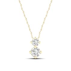 This two-stone lab-created diamond necklace is a statement piece that will go with everything you own. Made in responsibly sourced 10K solid yellow gold for everyday wear. Stone: Set with 1/6 ct. t.w. lab-created diamonds. Chain Length: 18 in. Chain Width: 0.5 mm Pendant Size: 7 x 4 mm Necklace With Kids Diamonds, Two Stone Diamond Necklace, Stone Pendant, Lab Created Diamonds, Solid Yellow, Stone Necklace, Stone Pendants, Chain Lengths, Chain Length