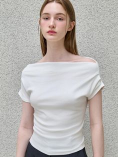 This cotton blend t-shirt can be worn any time of the year.Crisp and classic, it is easy-going and fresh.This easy layer is perfect for everywhere. - A smooth fabric with comfort stretch and a soft texture feel- Made from soft cotton and spandex blend for a sophisticated look- Shirring on the shoulder and waist - Designed for all wearing occasions and endless adventures- It's stretchy, so they hold you in and lift you up Berlin Clothes, Relaxed Fit Plain T-shirt With Drop Shoulder, Stretch Off-shoulder T-shirt For Summer, Cotton Off-shoulder T-shirt, Plain Drop Shoulder Relaxed Fit T-shirt, Casual Cotton Off-shoulder Short Sleeve Top, Random Outfits, Easy Going, Hold You