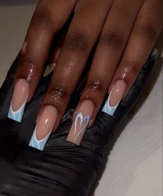 Green And Blue Nail Ideas, Blue And White Nails Designs, Short Acrylic Nails Designs Blue, Baby Blue And White Nails, Blue Nail Inspo Acrylic, Blue Square Acrylic Nails, Blue And White Nail Designs, Cute Light Blue Nails, Baby Blue Nails Ideas