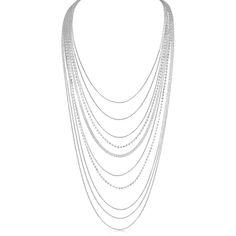 PRICES MAY VARY. STYLISH DESIGN - You'll effortlessly transform any look with this statement silver tone cubic zirconia necklace. With sparkling layers of delicate simulated diamond chains, this elegant yet trendy rhinestone long layering necklace perfectly compliments wedding, formal, and party looks. SUPERIOR QUALITY - Every detail has been fine-tuned for maximum quality, longevity, and comfort. Approximate Measurements: 33 inch with 3 inch extension. Cubic zirconia simulated diamonds and 925 Long Layered Necklaces, Diamond Statement Necklace, Formal Necklace, Sparkly Fashion, Diamond Chains, Statement Collar Necklace, Layered Necklaces Silver, Zirconia Necklace, Black Bead Necklace