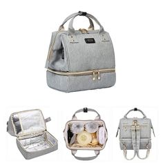 three different types of purses with one open and the other closed