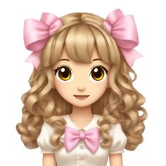 a cartoon girl with long blonde hair wearing a pink bow