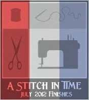 a sewing machine with scissors and thread on the cover of a poster for stitch in time july 2012 finishes