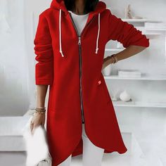 Please kindly noted that this item is sold by Minukebu from Joybuy marketplace. Hoodies for Women KONBECA Women's Solid Color Zip up Hoodie, Long Irregular Hem Long Coat, Plus Size Winter Warm Sweatshirts Jackets Hoodies Outerwear with Pockets Color: Red.  Gender: female.  Age Group: adult. Cheap Leisure Hoodie For Fall, Cheap Medium Wash Outerwear For Women, Cheap Casual Warm Outerwear, Cheap Casual Solid Color Outerwear, Casual Cheap Outerwear With Detachable Hood, Cheap Long Sleeve Outerwear For Layering, Cheap Casual Hooded Jacket For Women, Cheap Casual Fitted Outerwear, Cheap Red Open Front Outerwear