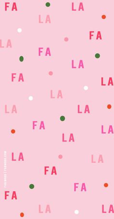 a pink background with dots and letters that spell out the word la in different languages