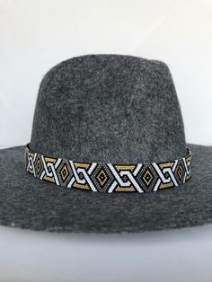 Artisan Hats With Beaded Short Brim, Artisan Beaded Flat Brim Hat, Adjustable Beaded Fedora With Curved Brim, Artisan Beaded Fedora Hat, Bead Hat Bands, The Great Gatsby Art, Bead Hat, Great Gatsby Art, Beaded Hat Bands