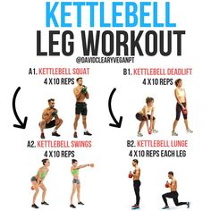 the kettlebell leg workout poster shows how to do it