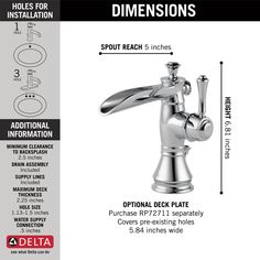 the delta faucet is shown with instructions for installation