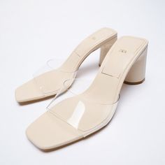 Good Condition--See Photos White Closed Toe Jelly Sandals For Summer, White Open Toe Jelly Sandals For Party, Clear Heels For Summer Beach, Spring Clear Open Toe Heels, Beige Jelly Sandals For Spring, Clear Heels For Summer Beach Occasions, Summer Clear Heels For Beach, Summer Cream Open Toe Heels, Cream Open Toe Heels For Summer