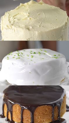 two different types of cake with frosting on top