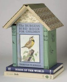 a bird house sitting on top of two books with the words birds of the world