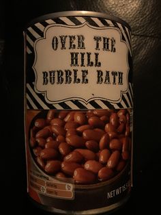 a can of over the hill bubble bath with peanuts in it's bottom half