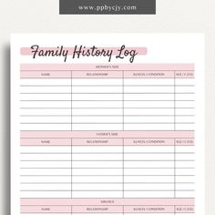 Family Medical History Printable Template – Digital download for tracking and organizing your family's medical history and health information. Family Medical History, Medical Binder, Money Template, Family Information, Teacher Templates, Printable Checklist, Health Management, Medical Records, Chronic Condition