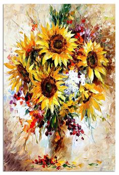 a painting of sunflowers in a vase