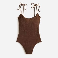 J.Crew: Smocked Tie-shoulder One-piece Swimsuit For Women Sleeveless Swimwear With Tie Straps For Sunbathing, Ruched Swimwear With Ruffled Straps For Pool, Swimwear With Tie Straps For Sunbathing, Summer Ruched Swimwear With Ruffled Straps, Sleeveless Swimwear With Smocked Bodice For Vacation, Summer Swimwear With Ruched Ruffled Straps, Sleeveless Swimwear With Tie Straps For Poolside, Sleeveless Smocked Bodice Swimwear For Poolside, Summer Vacation Ruched Bodysuit