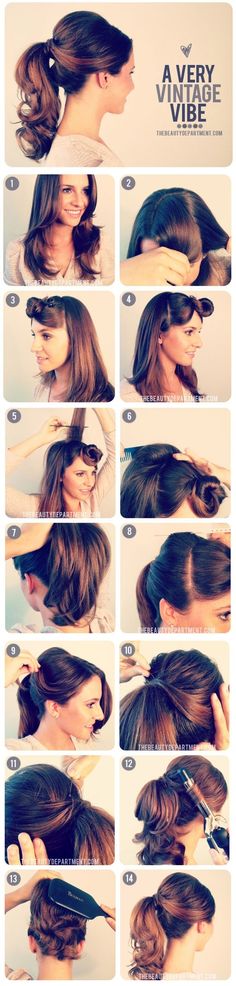 A vintage ponytail. Art Hairstyles, Vintage Ponytail, Easy Updo, Fishtail Braid, Hair Today, Vintage Hairstyles, Hair Skin, Hair Dos