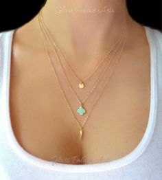 Layered and Long Multi Strand Necklace - Triple Strand Mint Charm Necklace Glass Palace, Mint Jewelry, Dainty Diamond Necklace, Sparkle Necklace, Diamond Solitaire Necklace, Gold Diamond Necklace, Solitaire Necklaces, 14k Gold Necklace, Best Jewelry Stores