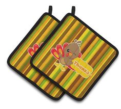 Thanksgiving Turkey Thanks Pair of Pot Holders BB7116PTHD by Caroline's Treasures Silicone Oven Mitt, Preschool Snacks, Christmas Tablescape, French Stripes, Christmas Tablescapes, Hot Pad, Executive Chef, Summer Bbq, Party Activities