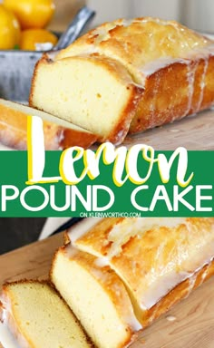 lemon pound cake on a wooden cutting board