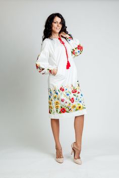 The summer dress has embroidered sleeve and the clasp treated embroidered lace. The main motive of embroidery - poppies, daisies, cornflowers and viola. Please, select you size: Bust S 84-88(cm) 33-35,5 (inches) M 92-96(cm) 36.2-37,7 (inches) L 100-104(cm) 39,3-40,9 (inches) XL 108-112(cm) 42.5-44 (inches) XXL 116-120(cm) 45.6-47.2 (inches) Hips S 92-98 (cm) 36,2-38,6 (inches) M 99-106(cm) 39-41.7 (inches) L 107-115(cm) 42.1-45.3 (inches) XL 116-125(cm) 45.7-49.2 (inches) XXL 126-135(cm) 49.6-53 Midi-length Embroidered Dress For Garden Party, Embroidered Midi Dress For Garden Party, Garden Party Midi-length Embroidered Dress, Garden Party Midi Dress With Embroidered Hem, Embroidered Knee-length Midi Dress For Garden Party, Cotton Midi Dress With Floral Embroidery, Traditional Midi-length Spring Dresses, Traditional Midi Dress For Spring, Traditional Midi Length Spring Dresses