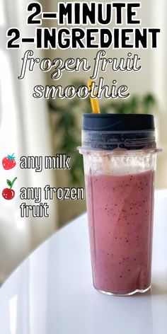 Easy 2-Minute 2-Ingredient Frozen Fruit Smoothie Frozen Fruit Smoothie Recipes, Frozen Berry Smoothie, Easy Fruit Smoothie Recipes, Mixed Fruit Smoothie, Frozen Fruit Recipes, Frozen Fruit Smoothie, Fruit Smoothie Recipes Healthy, Banana Smoothie Recipe