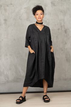 Linen Oversize Loose Dress, Black Linen Dress, Plus Size Dress, Extravagant Long Dress, Black Maxi Dress, Summer Black Dress, Linen Dress Designed by Follow Me FS. Linen Oversize Loose Dress is easy to throw on and gives a soft and breezy effect. Featuring 3/4 sleeves, two sides pockets for convenient storage. Go simple and pair it with sandals. ▸FABRIC & CARE High quality Linen This model is available in XS \ S \ M \ L \ XL \ XXL \ 3XL \ 4XL \ 5XL \ 6XL Please, take a look at the sizing charts Black Relaxed Fit V-neck Maxi Dress, Black Oversized Long Dresses, Oversized Long Black Dress, Black Lagenlook Tunic Dress, Relaxed Fit V-neck Lagenlook Dress, Black Relaxed Fit Tunic Dress, Black Midi Lagenlook Dress, Black Lagenlook Long Sleeve Dress, Black Oversized Lagenlook Dress