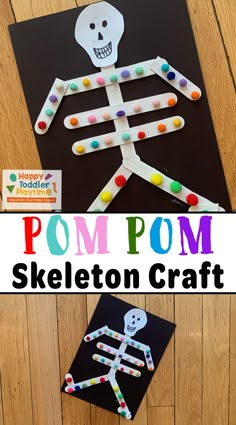 a skeleton made out of pops sticks with the words pom pom on it