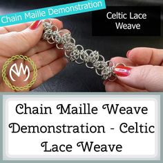 the chain maille weave demonstration is being held by someone's hands with their fingers