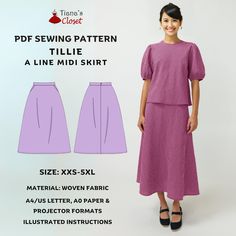 Tillie A Line Midi Skirt PDF Sewing Pattern Digital Skirt Sewing Pattern for Women Minimalist Flare Skirt Pattern Size XXS 5XL - Etsy