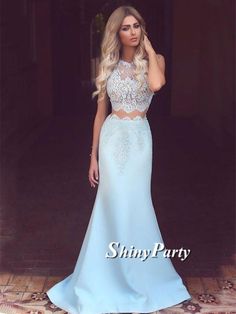 Custom Made 2 Pieces Light Blue Lace Mermaid Prom Dresses, 2 Pieces La – Shiny Party Light Blue Satin Prom Dress, Blue Satin Prom Dress, Lace Evening Dress Long, Two Piece Evening Dresses, Lace Prom Gown, Prom Dress Black, 2 Piece Prom Dress, Light Blue Prom Dress, Mermaid Prom Dresses Lace