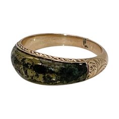 A fine antique Victorian ring. In 14 karat yellow gold. Inlaid with a polished, shaped pyrite (or gold quartz) cabochon and decorated with etched and engraved decoration to the sides & shoulders. Simply a lovely pyrite specimen ring! Date: 19th Century Overall Condition: It is in overall good, as-pictured, used estate condition. Condition Details: There is some light edge wear. Otherwise, there are some fine & light surface scratches and other signs of expected light wear consistent with age. Fi Antique Rings Victorian, Victorian Ring, Gold Signet Ring, Victorian Rings, Antique Victorian, Signet Ring, Band Ring, Antique Gold, Band Rings