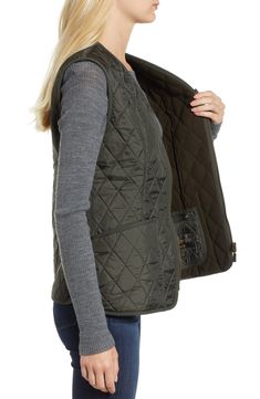 Diamond-quilted nylon and a soft fleece lining make this vest a cozy-chic layering must-have. 26" length (size 12UK) Front zip closure Front patch pockets Lined, with 100% polyester fill 100% nylon Machine wash, dry flat Imported Coats Quilted Vest For Layering In Fall, Fall Vest With Fleece Lining For Layering, Fall Layering Vest With Fleece Lining, Autumn Woman, Size 12 Uk, Cozy Chic, Quilted Vest, Art Ideas, Size 16