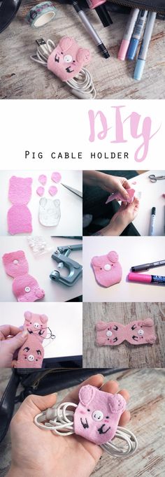 the instructions to make this adorable pig cable holder