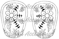 two oval shaped designs with flowers and arrows on the sides, one is black and white