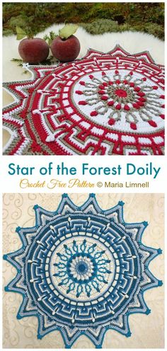 two pictures with the words star of the forest doily