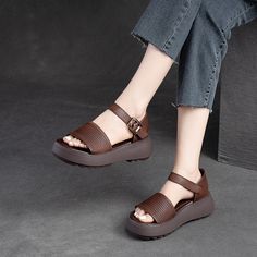 Gender: Women Item Type: Sandals Main Material: Cow Leather Style: Casual, Classic, Retro Season: Summer Heel Type: Platform Outsole Material: Rubber Heel Height: Mid-Heel (3-5 cm) Size Length cm inch 35 22.5 8.86 36 23 9.06 37 23.5 9.25 38 24 9.45 39 24.5 9.65 40 25 9.84 Minimalist Retro, Summer Heels, Tube Top Dress, Shoe Size Conversion, Sandals For Sale, Brown Sandals, Rubber Heels, Retro Stil, Mid Heel