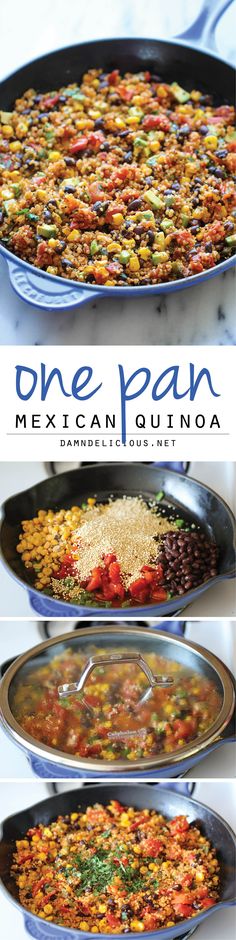 one pan mexican quisadilla recipe is shown in three different pictures