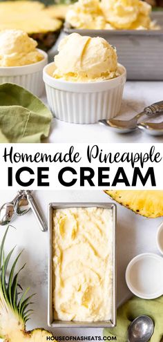 homemade pineapple ice cream in small white bowls