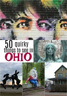 the cover of 50 quirky things to see in oho, with images of people's faces