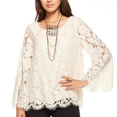 Chaser Women's Top Medium Flowy Lace Long Sleeve Blouse Scoop Neck Cream New Nwt Size: Medium (M) Condition: Brand New With Tags, No Flaws Or Stains Flowy Cream Lace Blouse With Floral Details. Cut Out Detail On Back. Scoop Neck. See Pictures For More Details. Measurements (Taken Flat): Chest: 15" Length: 27" I Ship In One Business Day! 5-Star Poshmark Ambassador! Bundle Multiple Items + Save! Lace Tops For Fall Brunch, Fall Lace Tops For Brunch, Elegant Lace Crochet Top For Day Out, Spring Lace Tops For Brunch, Spring Brunch Lace Tops, Lace Tops For Fall Day Out, Elegant Crochet Top For Spring Day Out, Lace Tops For Day Out In Fall, Lace Top For Day Out In Fall