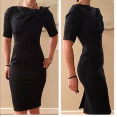 Size 4 Great Condition. Black Ponte Knit 3/4 Sleeves Asymmetric Ruched Neckline Sheath Silhouette Back Zip Fitted Flat Measurements Bust 16” Waist 13” Some Stretch Hips 17” Length 42” Byron Lars, Stretch Hips, Beauty Mark, Pencil Dress, Colorful Dresses, Size 4, Pencil, Womens Dresses, Women Shopping